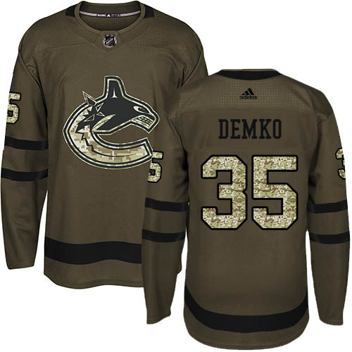 Men Adidas Vancouver Canucks #35 Thatcher Demko Green Salute to Service Stitched NHL Jersey